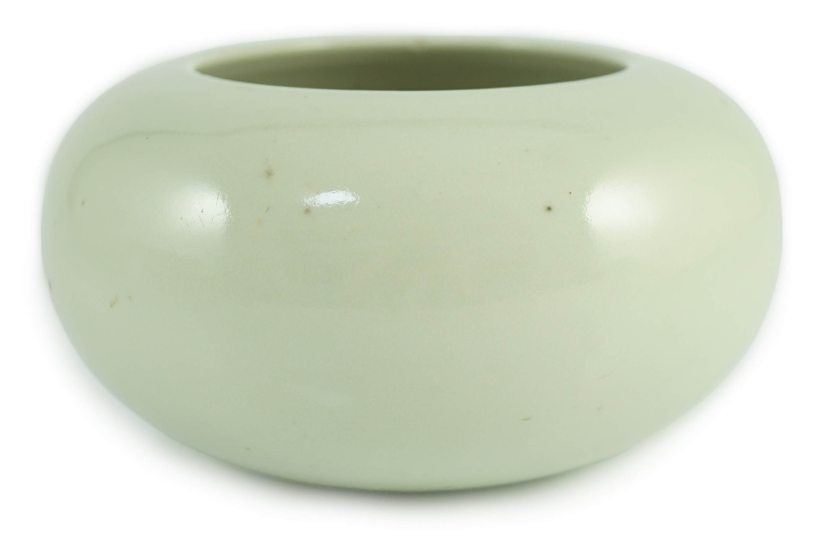 A Chinese celadon glazed water pot or alms bowl, late 19th century, 19cm diameter